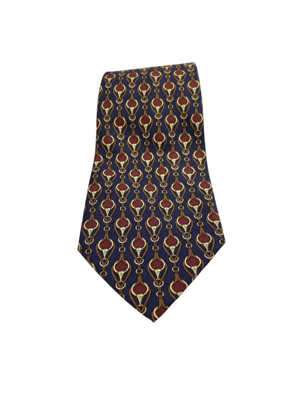 Mens Brooks Brothers Makers Silk Tie Navy Geometric Chain Link Medallion Pattern